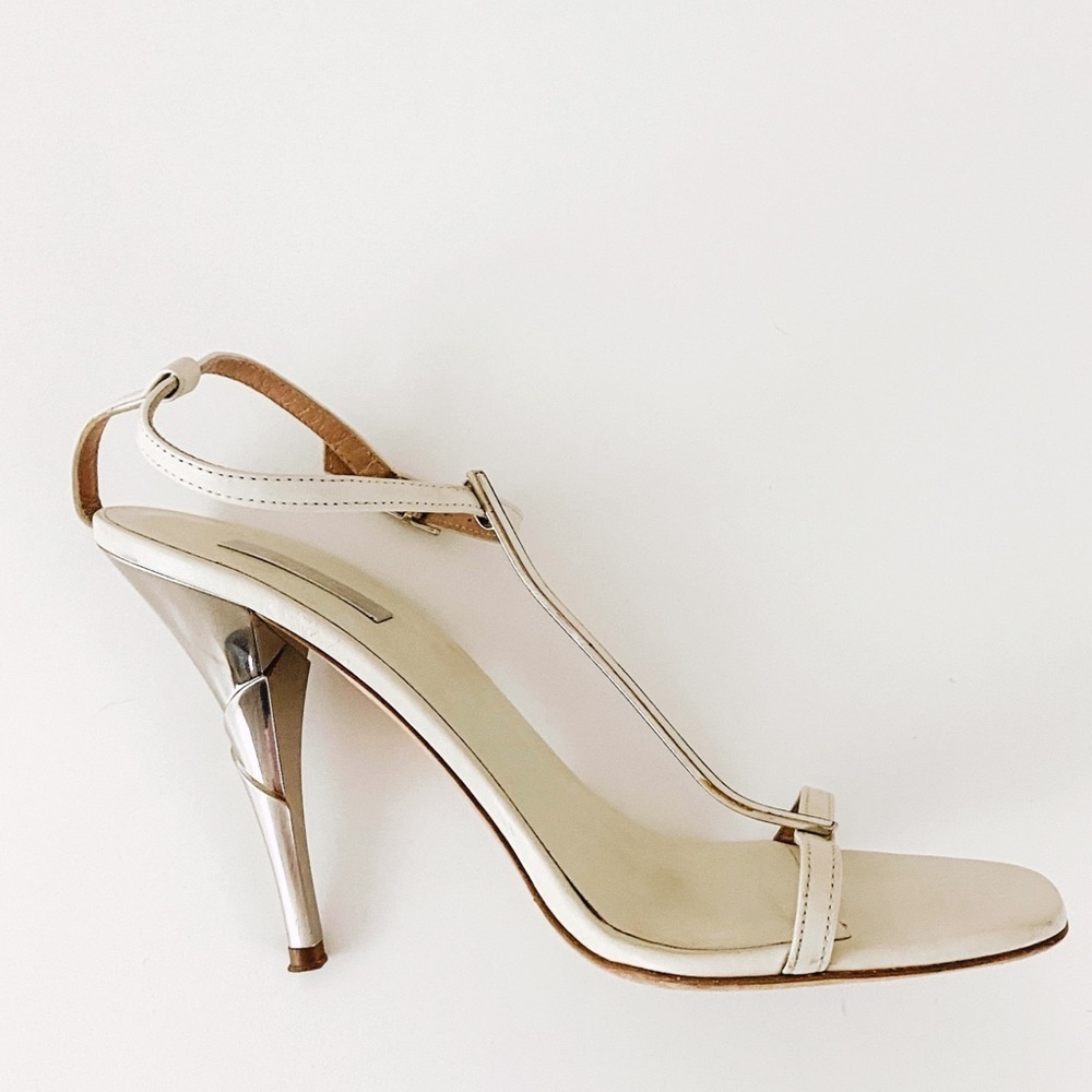 Calvin Klein Sandals Cream with Silver Heels Size 7.5